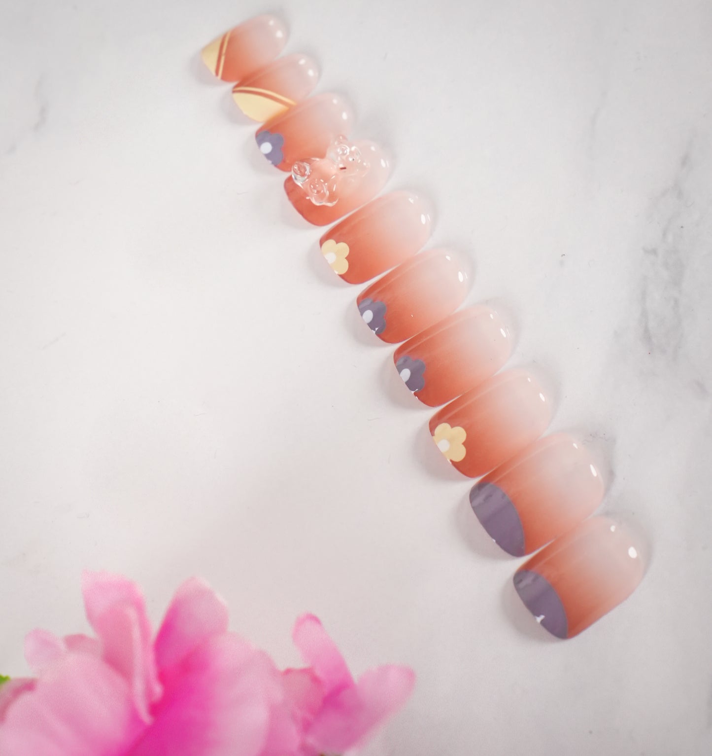 Artificial Press-on Nail Tips | Pre-Designed Reusable Fake Nails with Glue, Pusher & Filer DIY Pack #323
