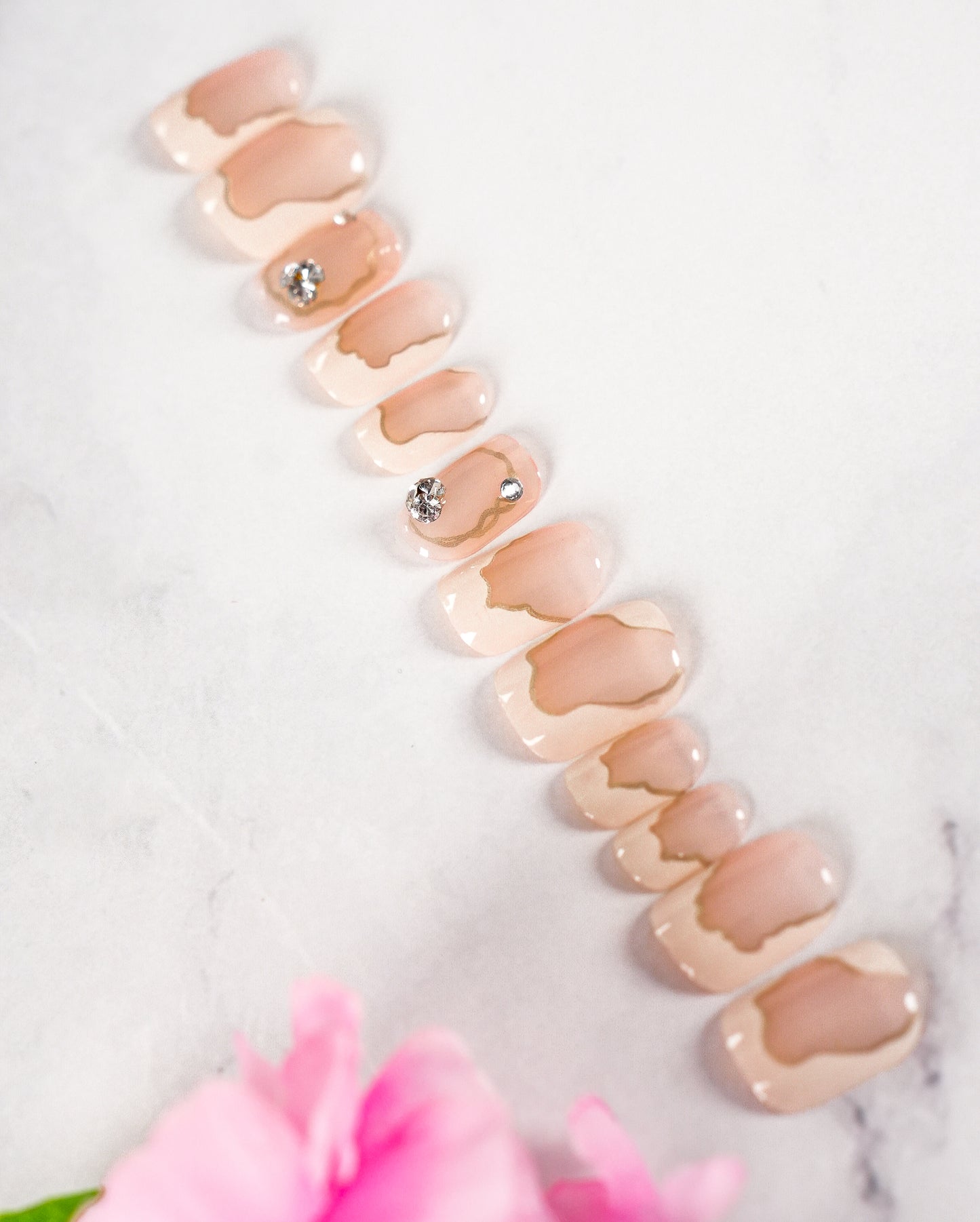 Artificial Press-on Nail Tips | Pre-Designed Reusable Fake Nails with Glue, Pusher & Filer DIY Pack #340