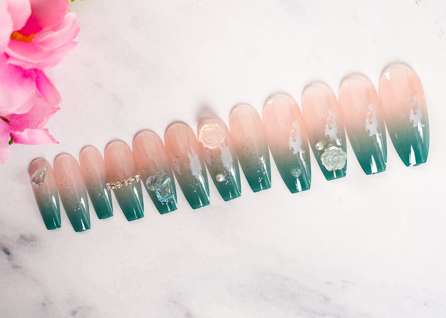 Artificial Press-on Nail Tips | Pre-Designed Reusable Fake Nails with Glue, Pusher & Filer DIY Pack #360