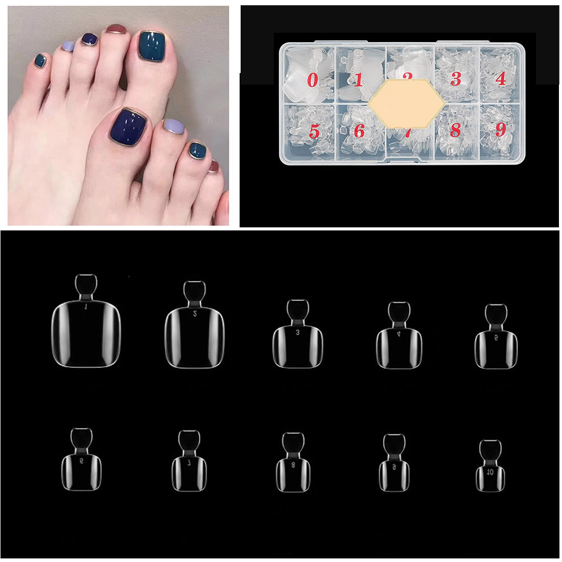 Gleevia Artificial Unbreakable Clear Toe Nail Tips Leg Finger Nail Extension 500pc/Box