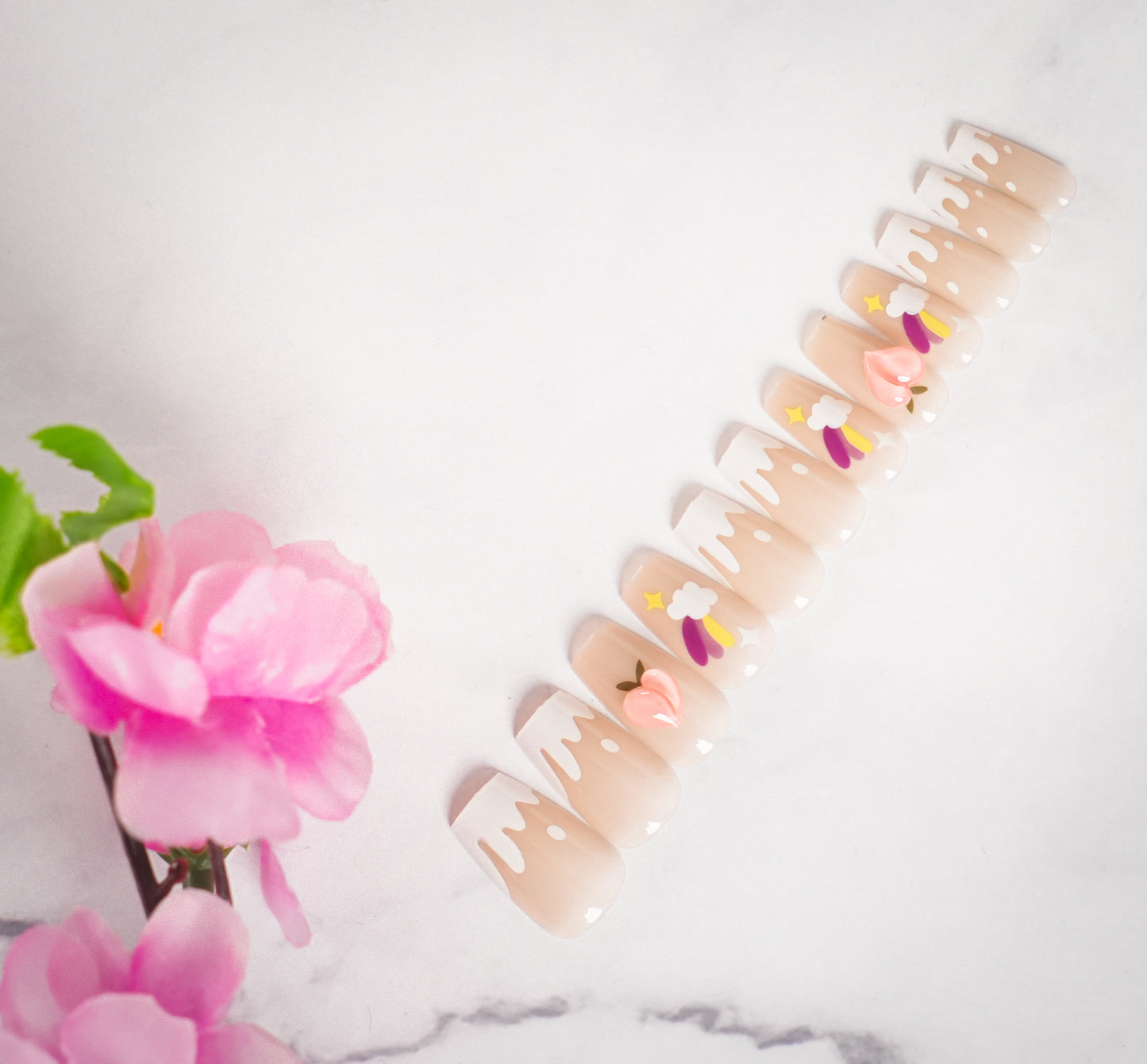 Artificial Press-on Nail Tips | Pre-Designed Reusable Fake Nails with Glue, Pusher & Filer DIY Pack #427