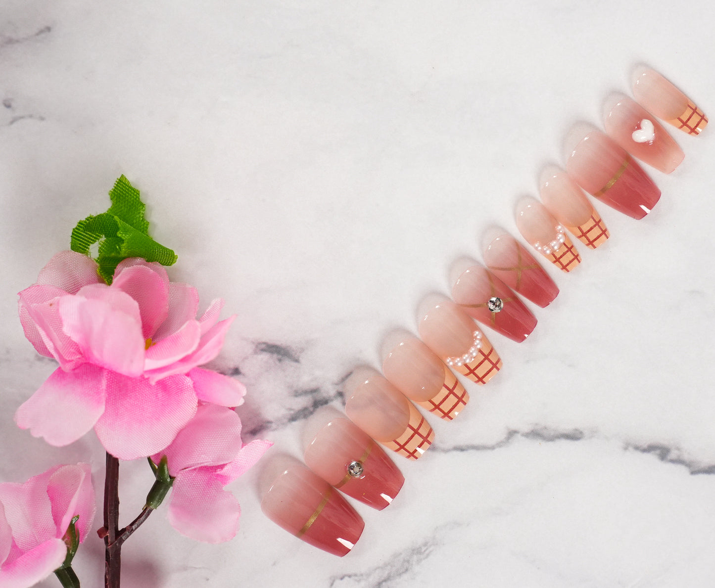 Artificial Press-on Nail Tips | Pre-Designed Reusable Fake Nails with Glue, Pusher & Filer DIY Pack #437