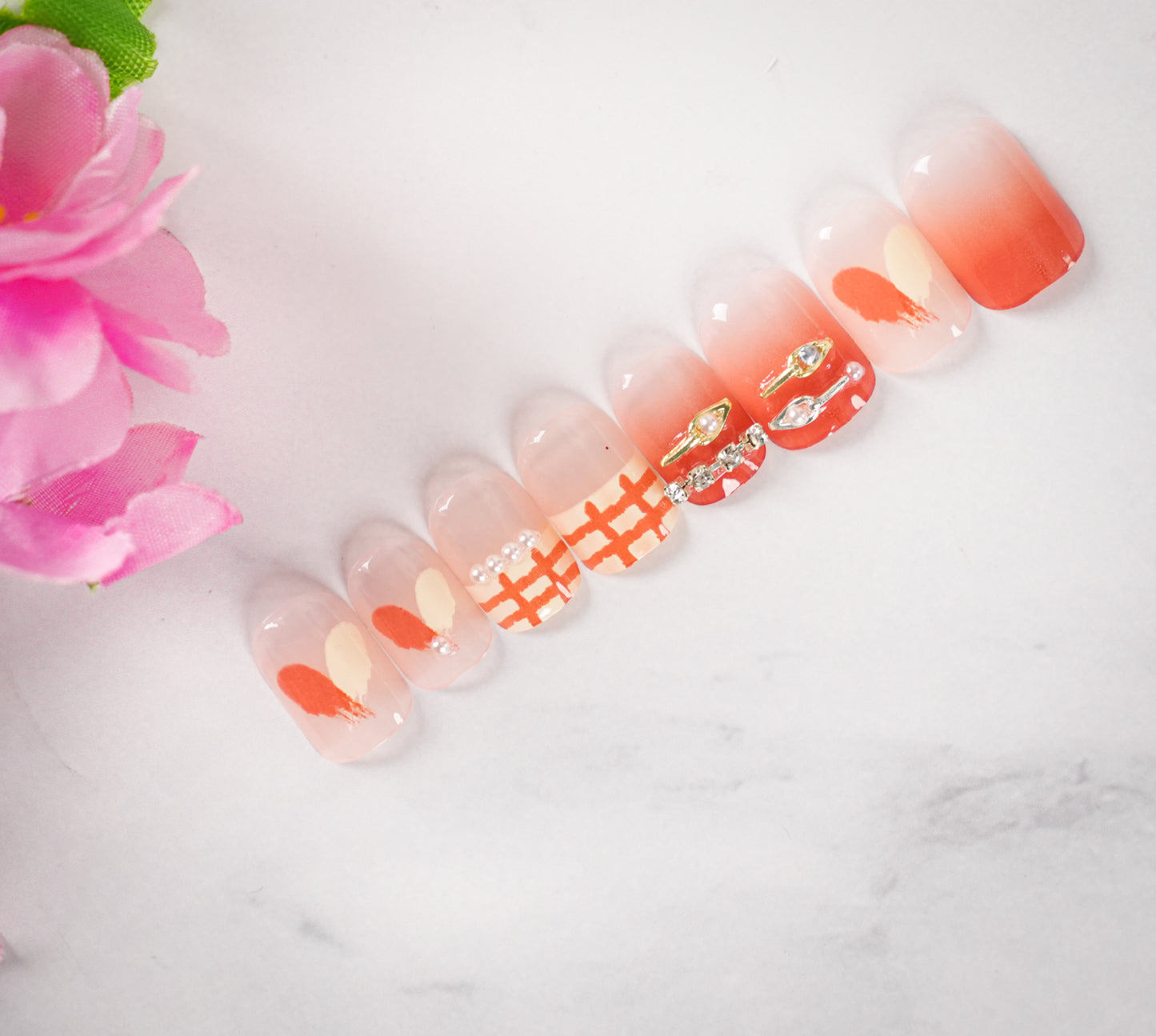 Artificial Press-on Nail Tips | Pre-Designed Reusable Fake Nails with Glue, Pusher & Filer DIY Pack #451