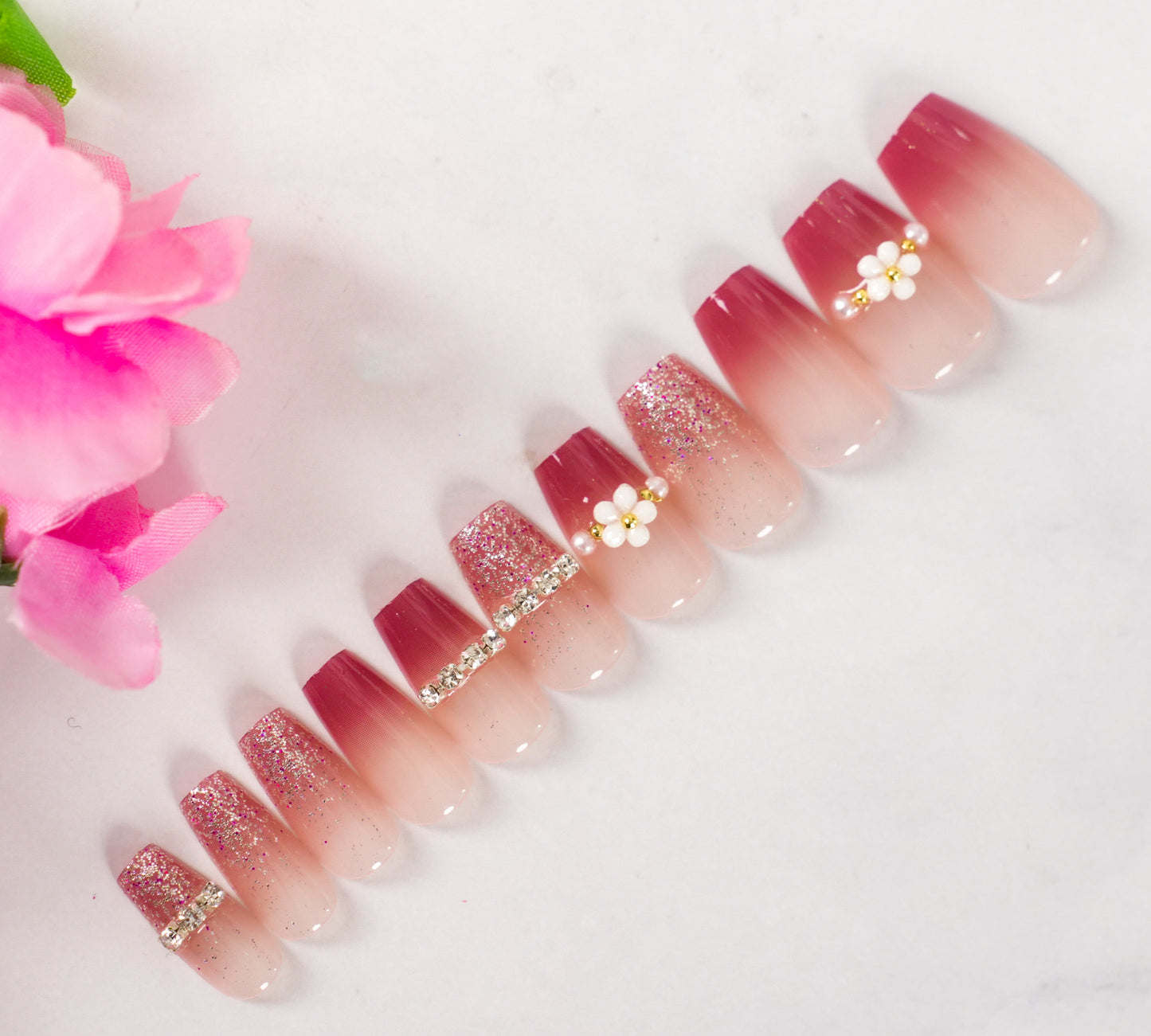 Artificial Press-on Nail Tips | Pre-Designed Reusable Fake Nails with Glue, Pusher & Filer DIY Pack #459