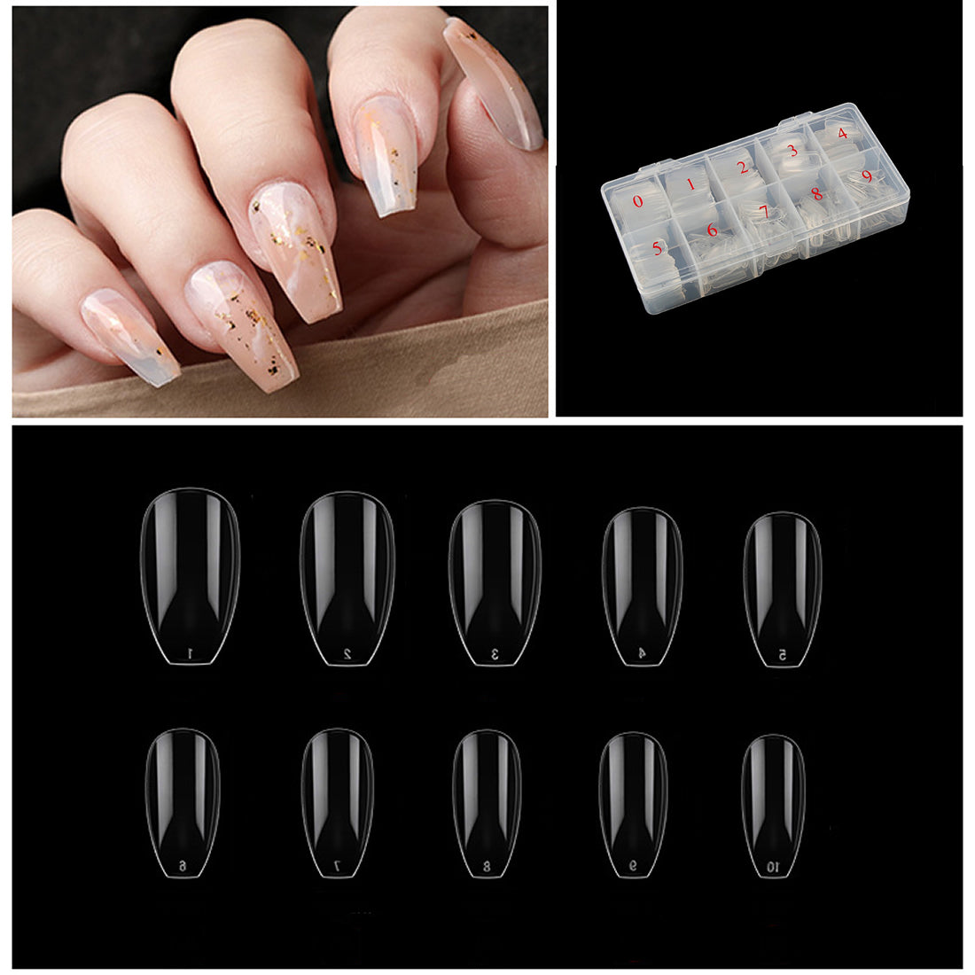 Gleevia Artificial Unbreakable Clear Short Coffin Nail Tips Finger Nail Extension 500pc/Box
