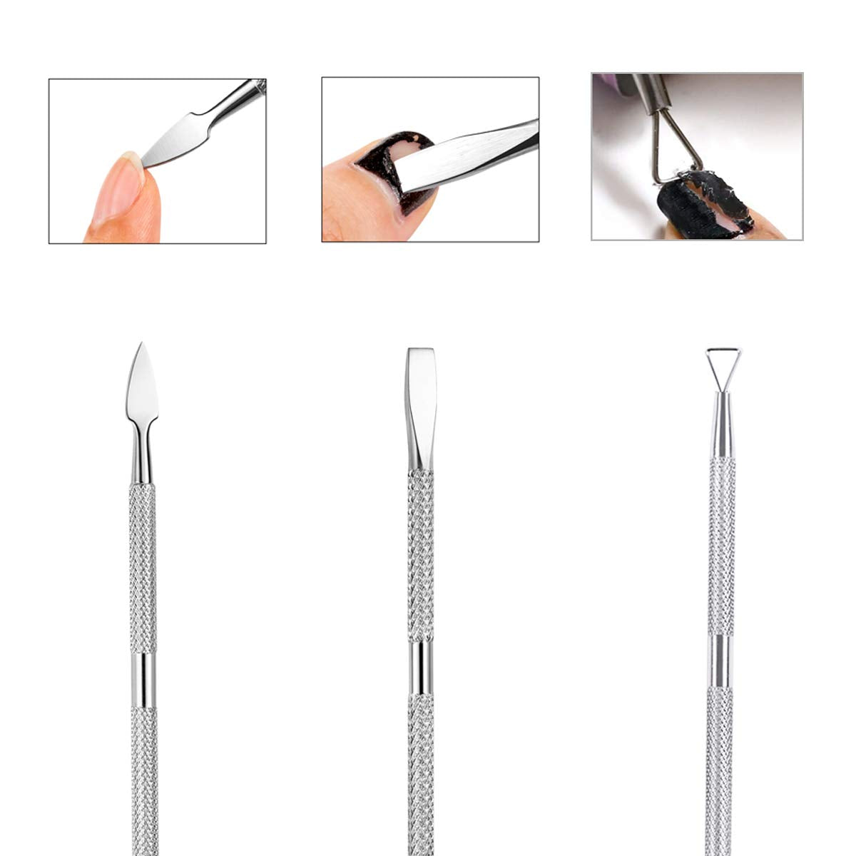 5PCS Cuticle Pusher Set, Stainless Steel Cuticle Remover Kit, Cutter and Trimmer Manicure and Pedicure Tools for Fingernail and Toenails