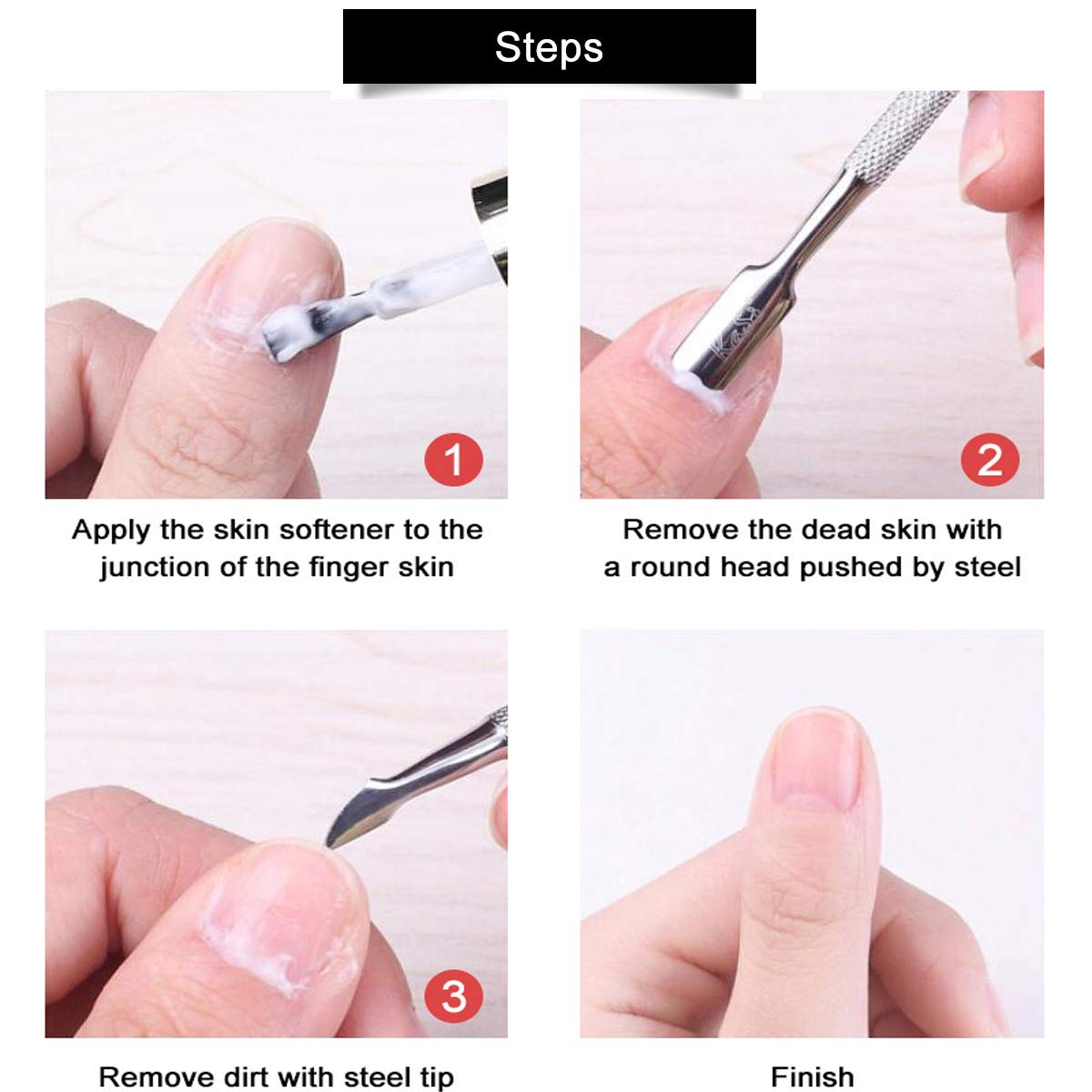 4 Pcs Dual Ended Stainless Steel Cuticle Pusher and Spoon Nail Cleaner Cuticle Remover Manicure Pedicure Nail Tools