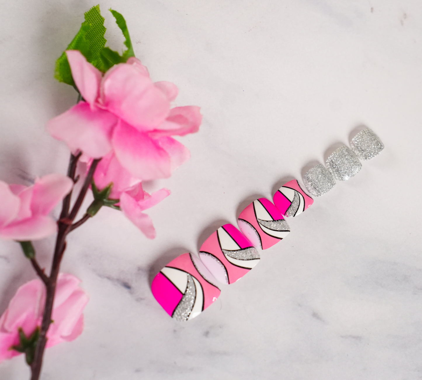 Artificial Press-on Nail Tips | Pre-Designed Reusable Fake Nails with Glue, Pusher & Filer DIY Pack #632