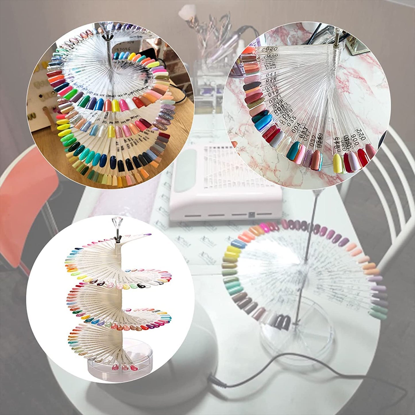 Gleevia Nail Art Practice Tips 50Pc Nail Stick Fan-Shaped False Nails with Circle Buckle (Transparent)
