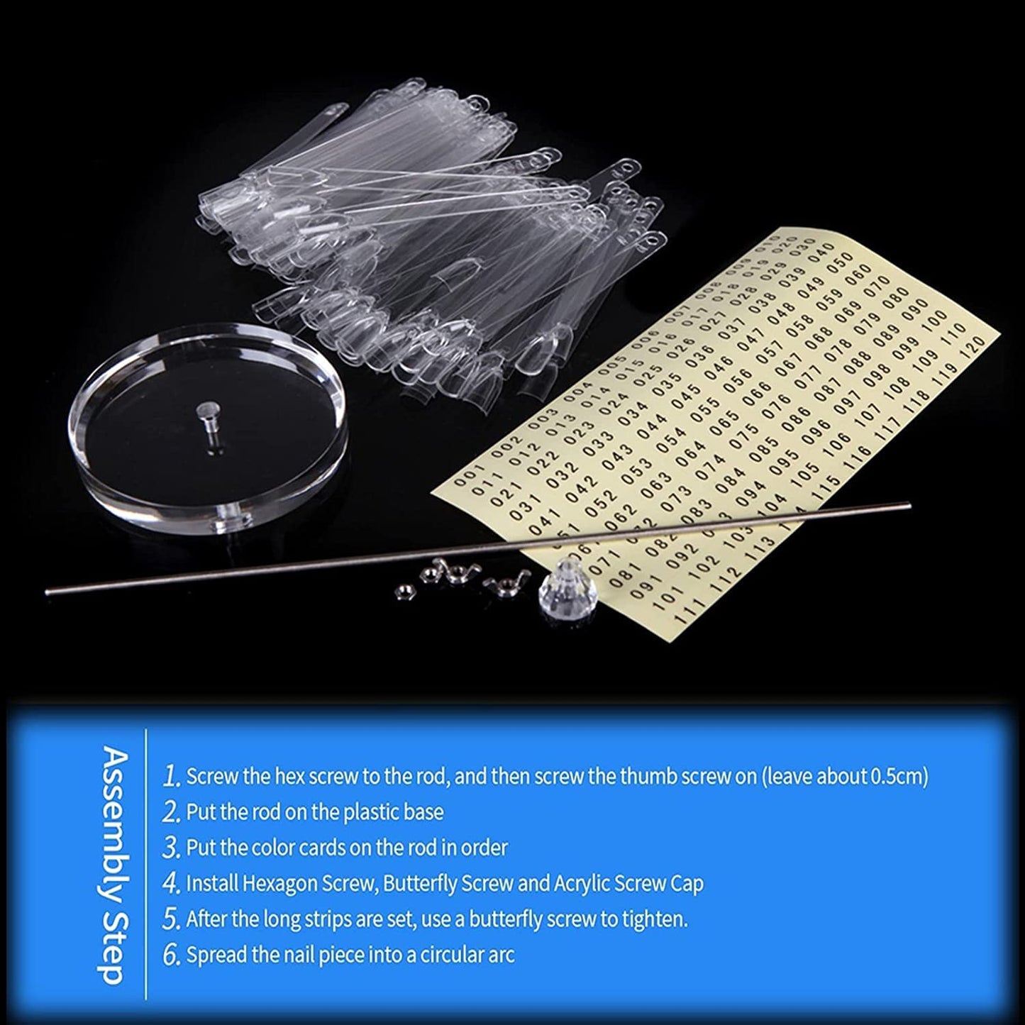 Gleevia Nail Art Practice Tips 50Pc Nail Stick Fan-Shaped False Nails with Circle Buckle (Transparent)