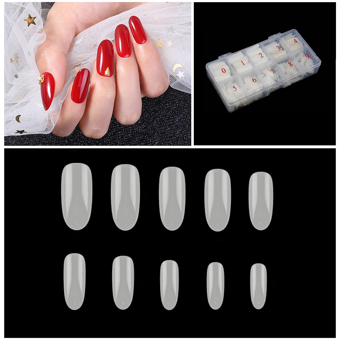 Gleevia Artificial Unbreakable Natural Long Oval Nail Tips Finger Nail Extension 500pc/Box