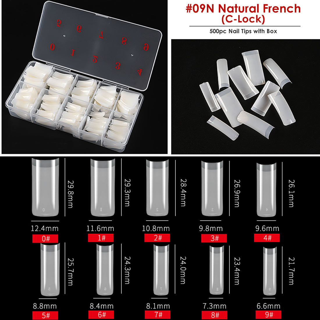 Gleevia Artificial Unbreakable Natural French Nail Tips Finger Nail Extension 500pc/Box C-Lock