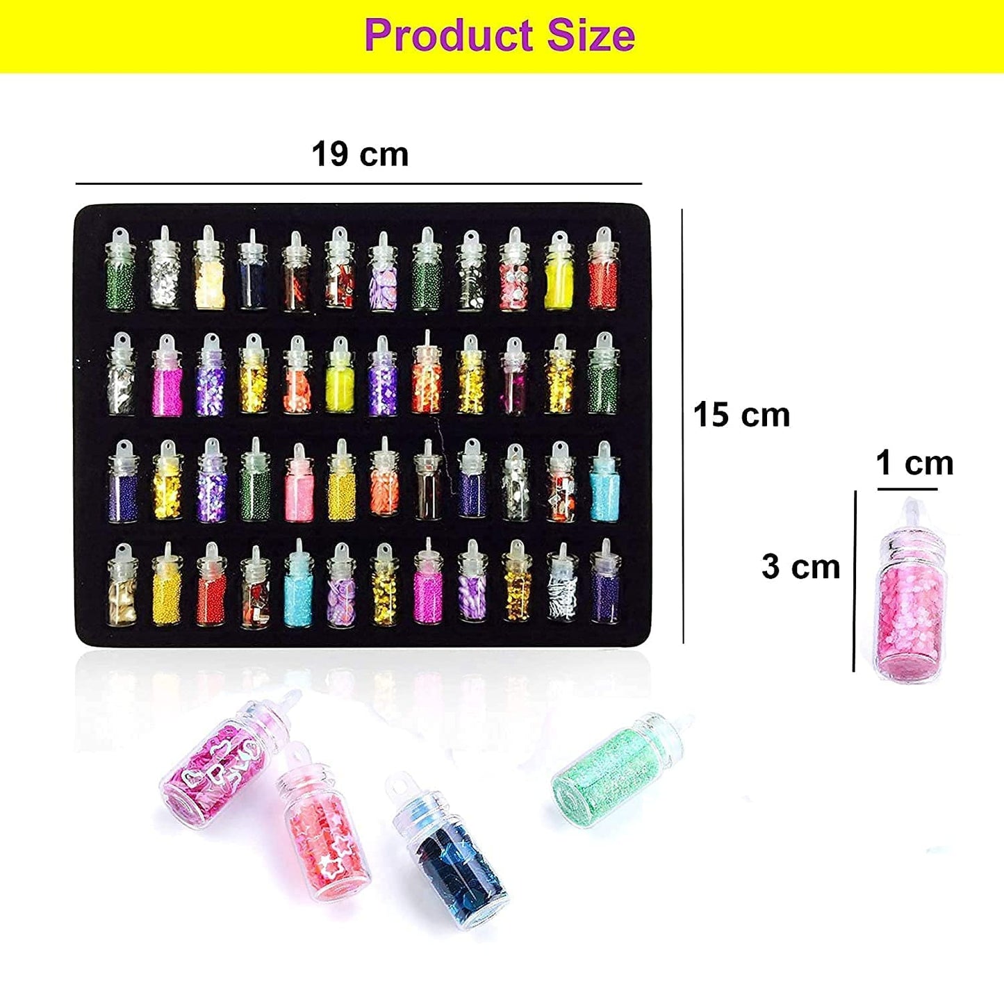 48Pcs Glass Bottles Mylar 3D Nail Art Glitter Sequins Rhinestones Beads (Multicolor)