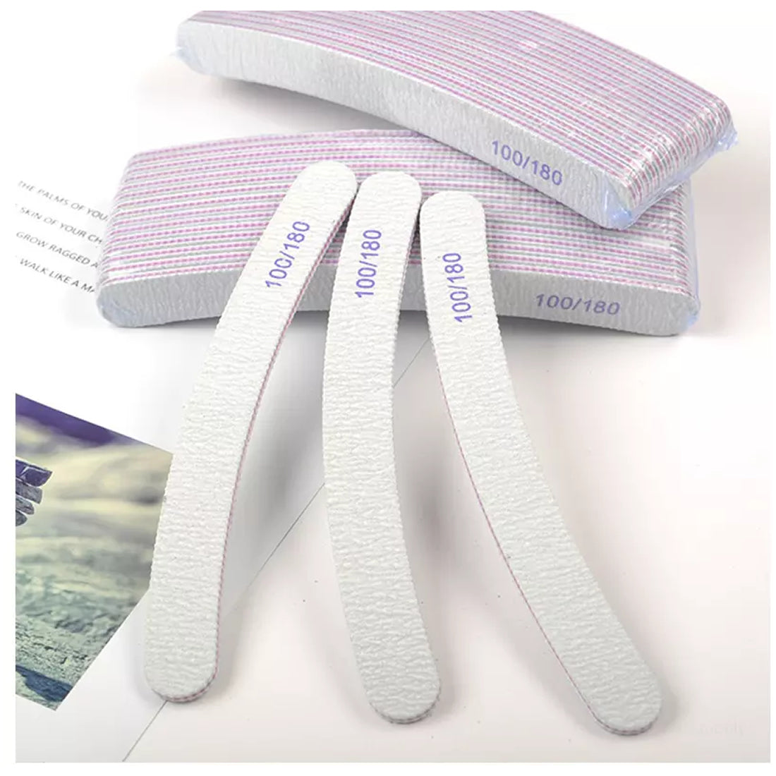 Nail Filer, Professional SandPaper Waterproof Nail Filer 100/180 Set | Arc-Banana Shape Fingernail files