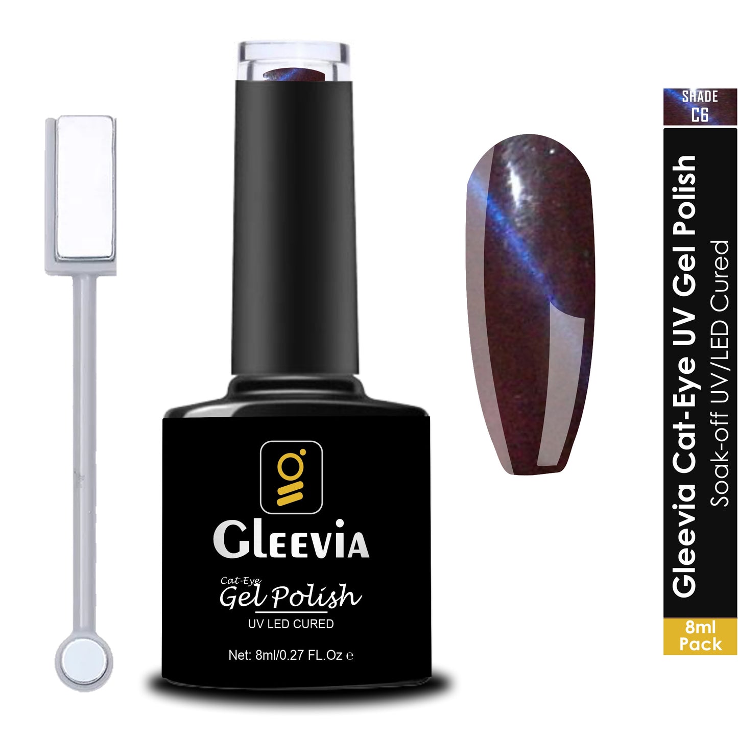 Cat-Eye UV Gel Nail Polish 15ml Brush Bottle with Double Head Magnet Combo Shade C6