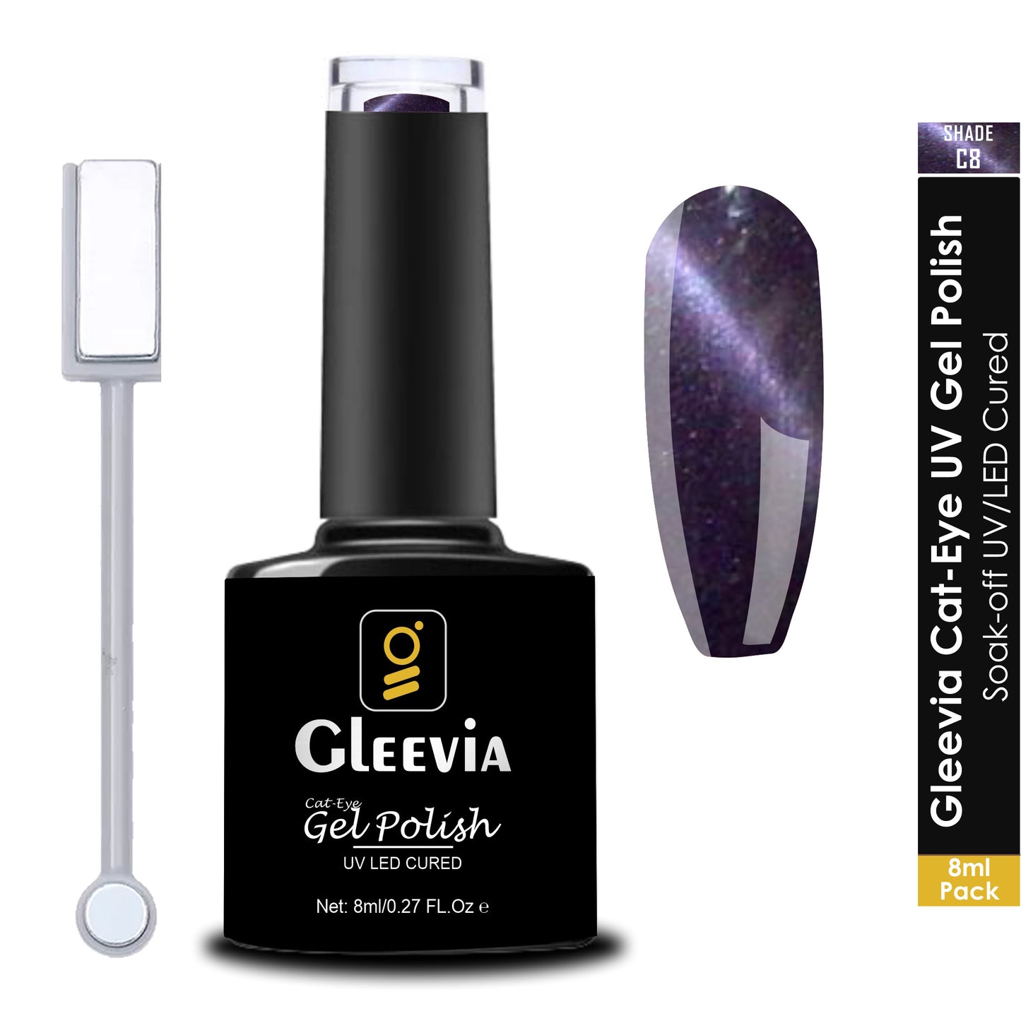 Cat-Eye UV Gel Nail Polish 15ml Brush Bottle with Double Head Magnet Combo Shade C8
