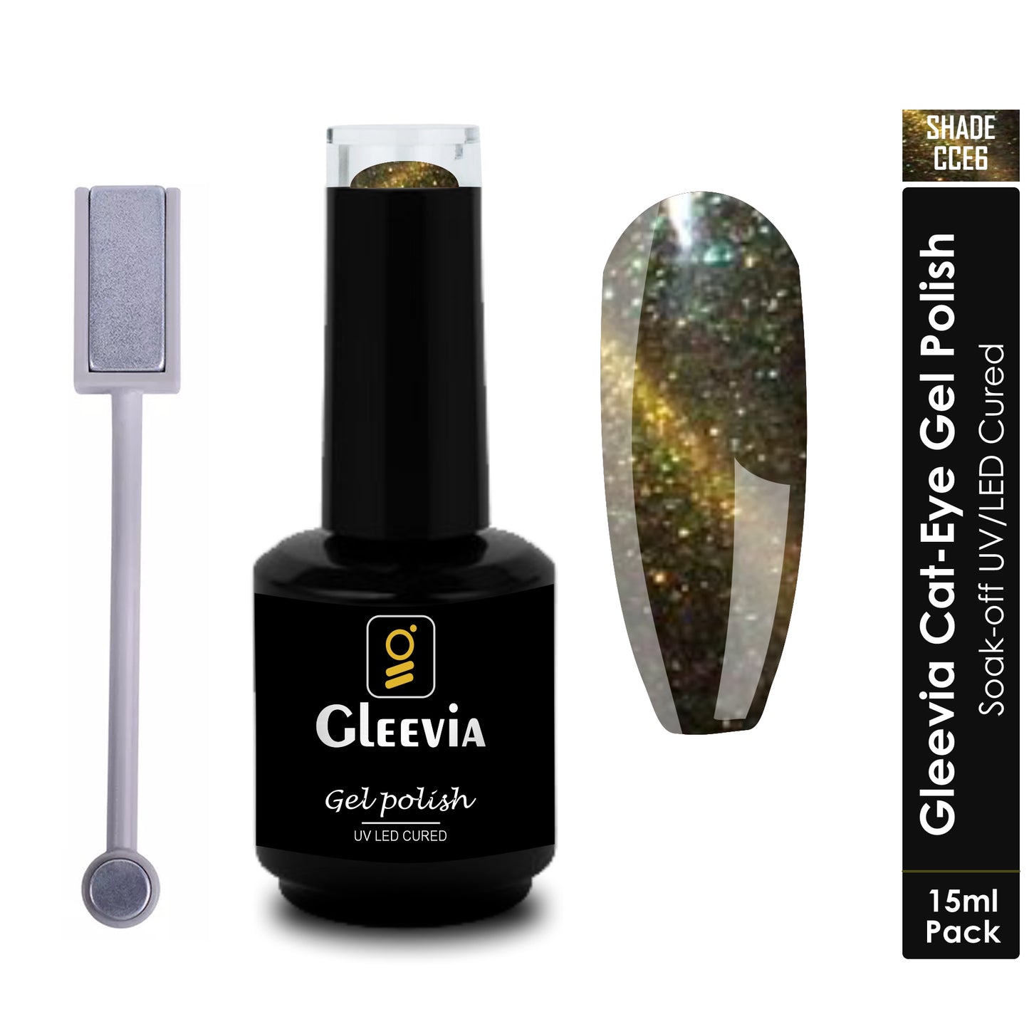 Gleevia Cat-Eye UV Gel Nail Polish 15ml Brush Bottle with Double Head Magnet Combo Shade CCE6