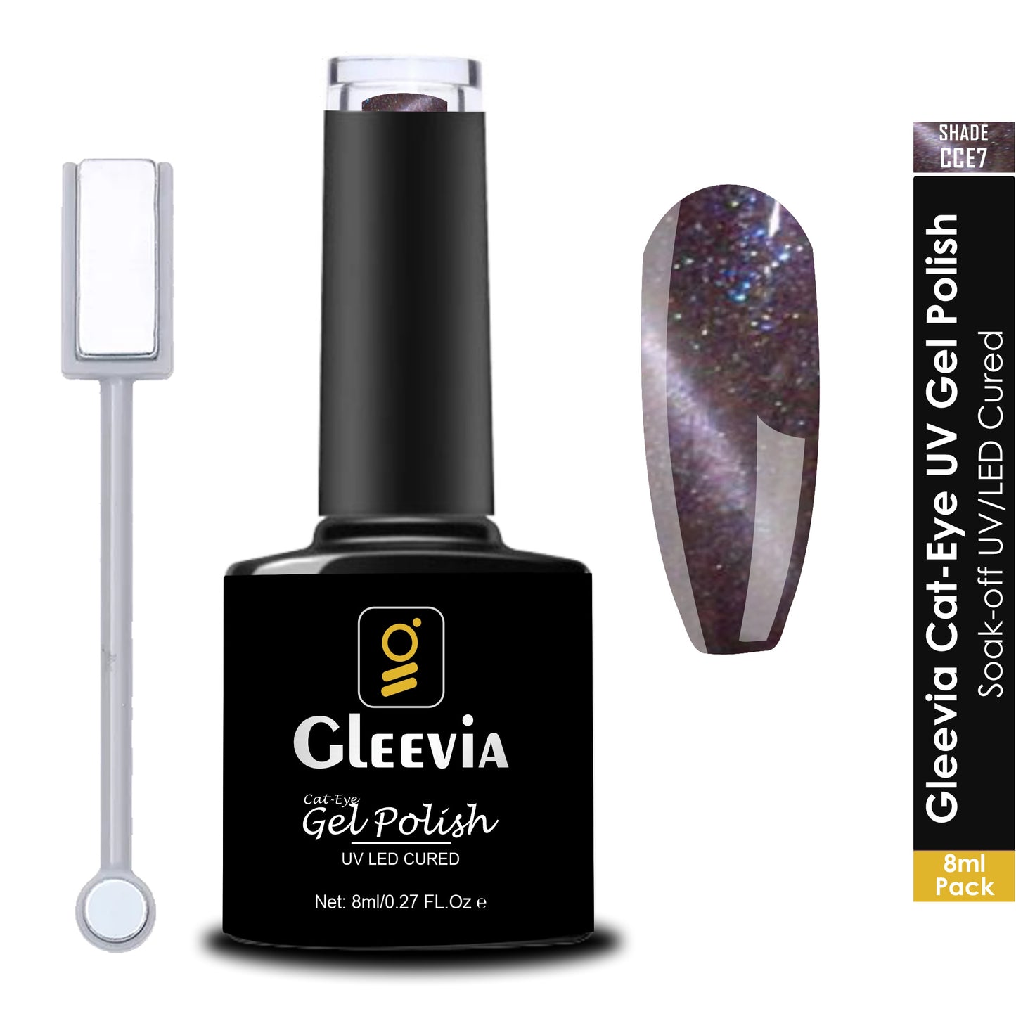 Gleevia Cat-Eye UV Gel Nail Polish 15ml Brush Bottle with Double Head Magnet Combo Shade CCE7