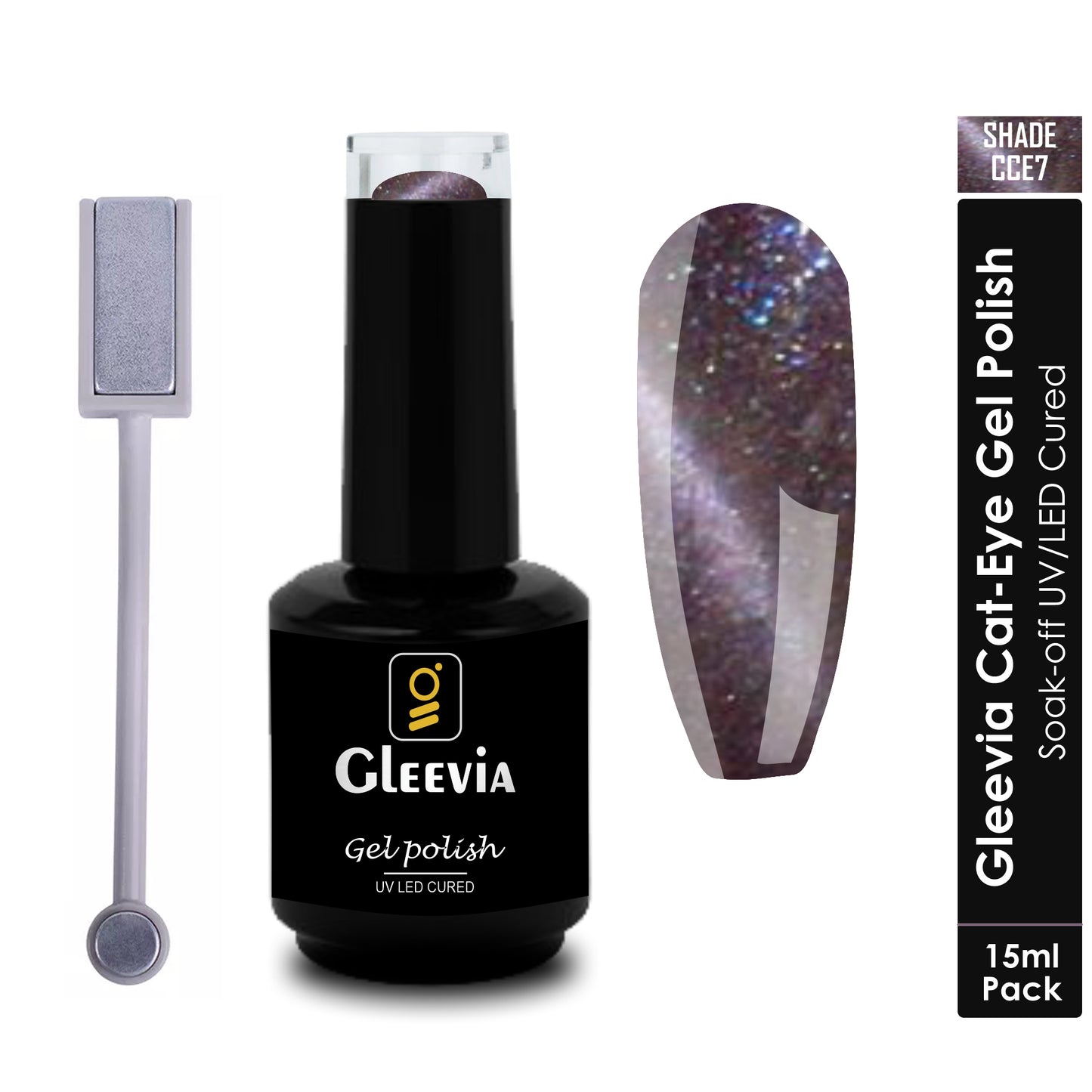 Gleevia Cat-Eye UV Gel Nail Polish 15ml Brush Bottle with Double Head Magnet Combo Shade CCE6