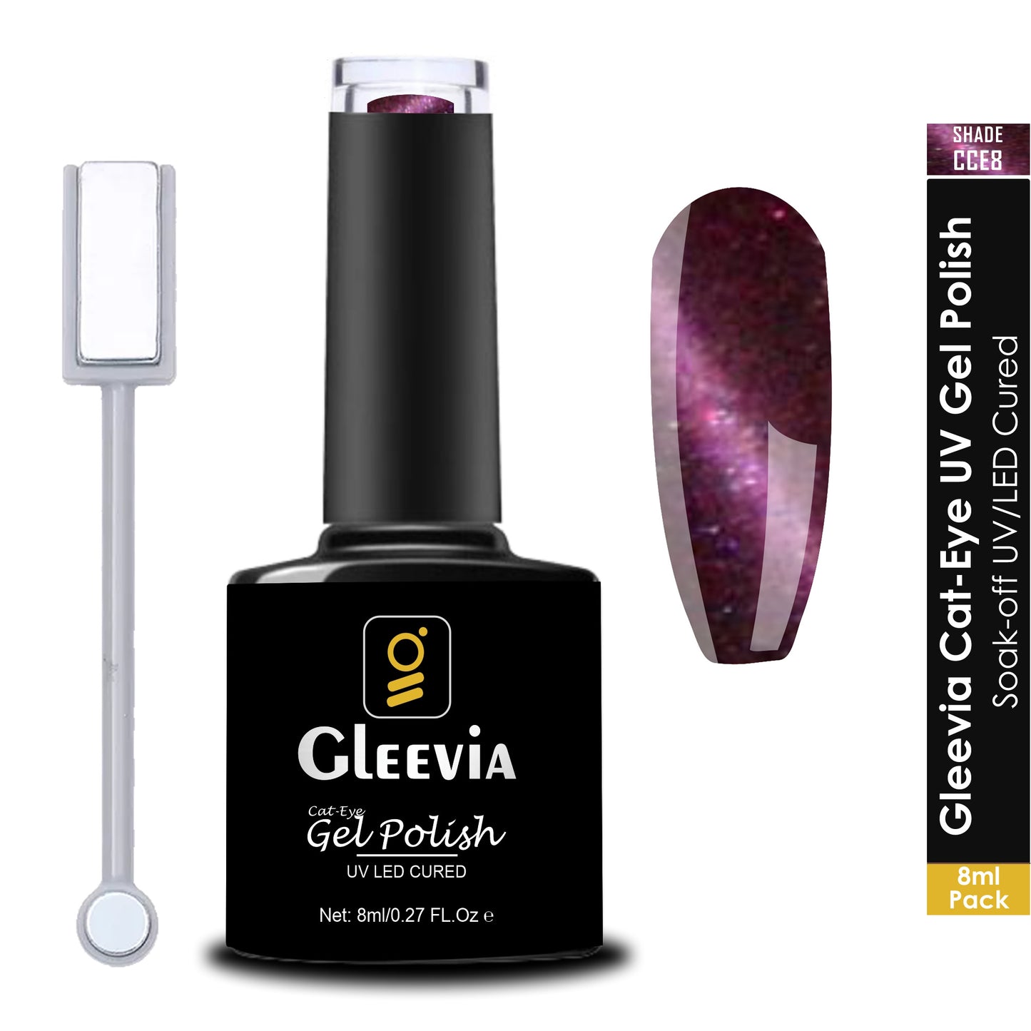 Cat-Eye UV Gel Nail Polish 15ml Brush Bottle with Double Head Magnet Combo Shade CCE8