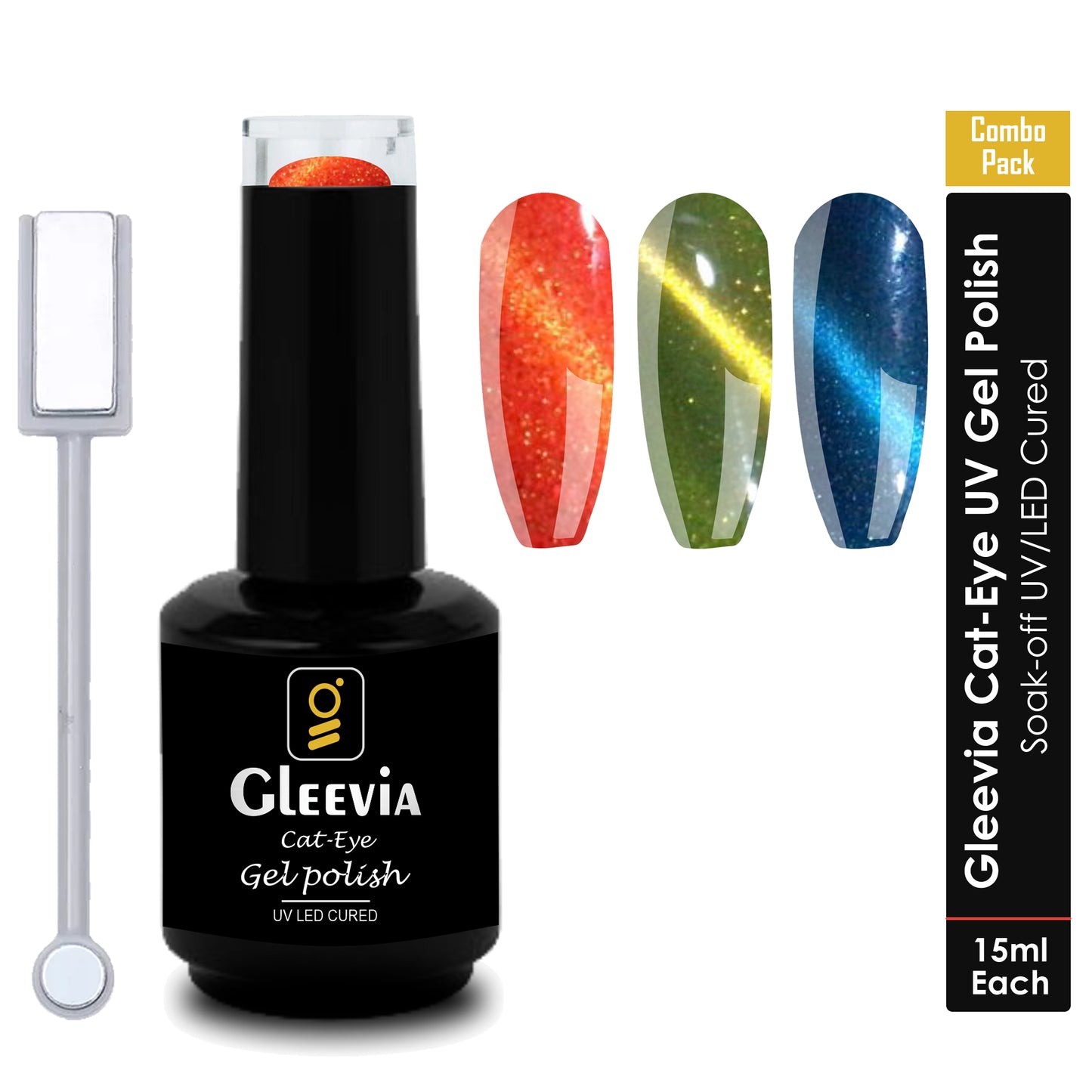 Gleevia CatEye UV Gel Polish | Magnetic 3D Gel Nail Polish for Professionals 15ml/each Combo Pack (C1,C2 & C3)