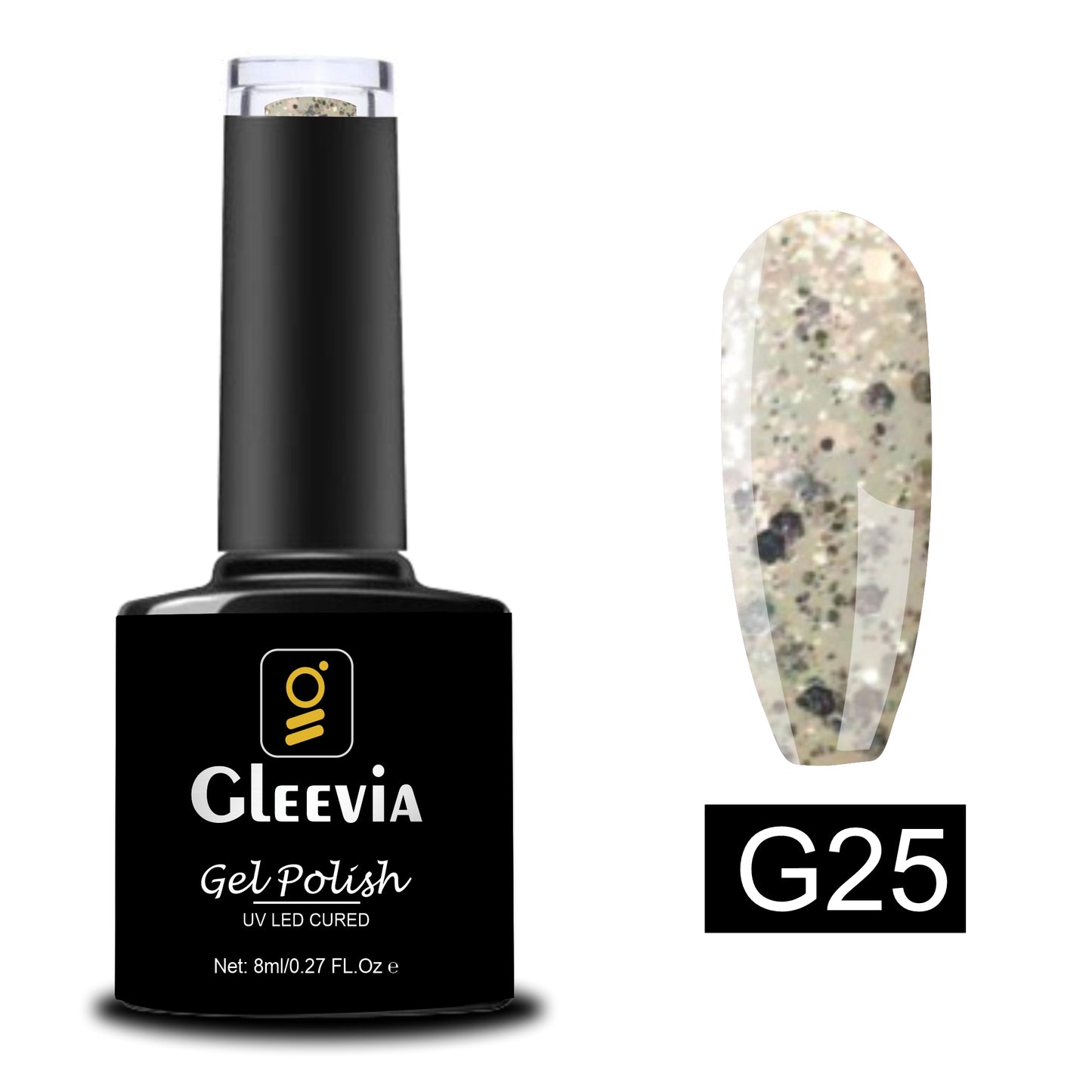 UV LED Soak-Off Glitter Gel Polish for Professionals 15ml Brush Cap G25