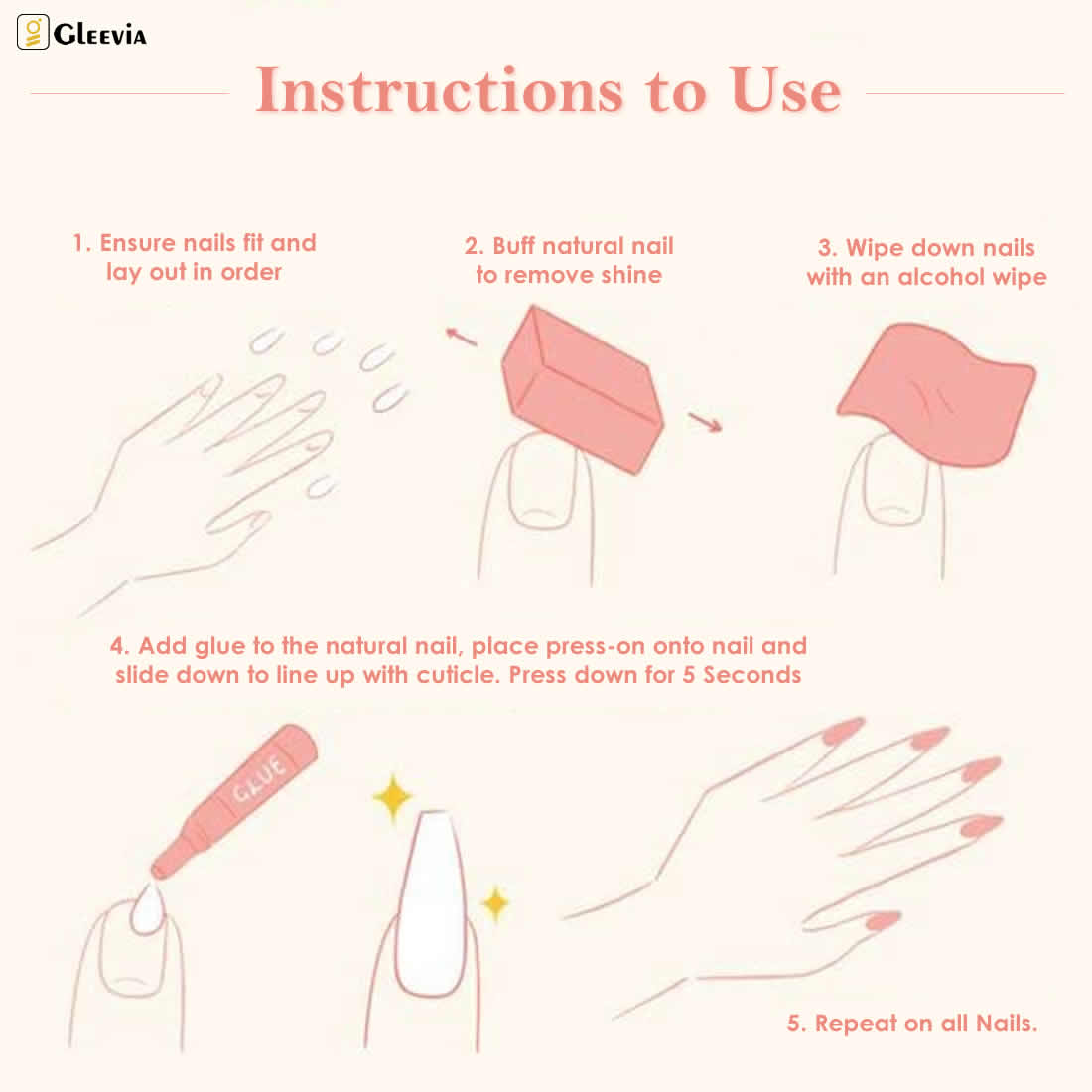 Artificial Press-on Nail Tips | Pre-Designed Reusable Fake Nails with Glue, Pusher & Filer DIY Pack #181