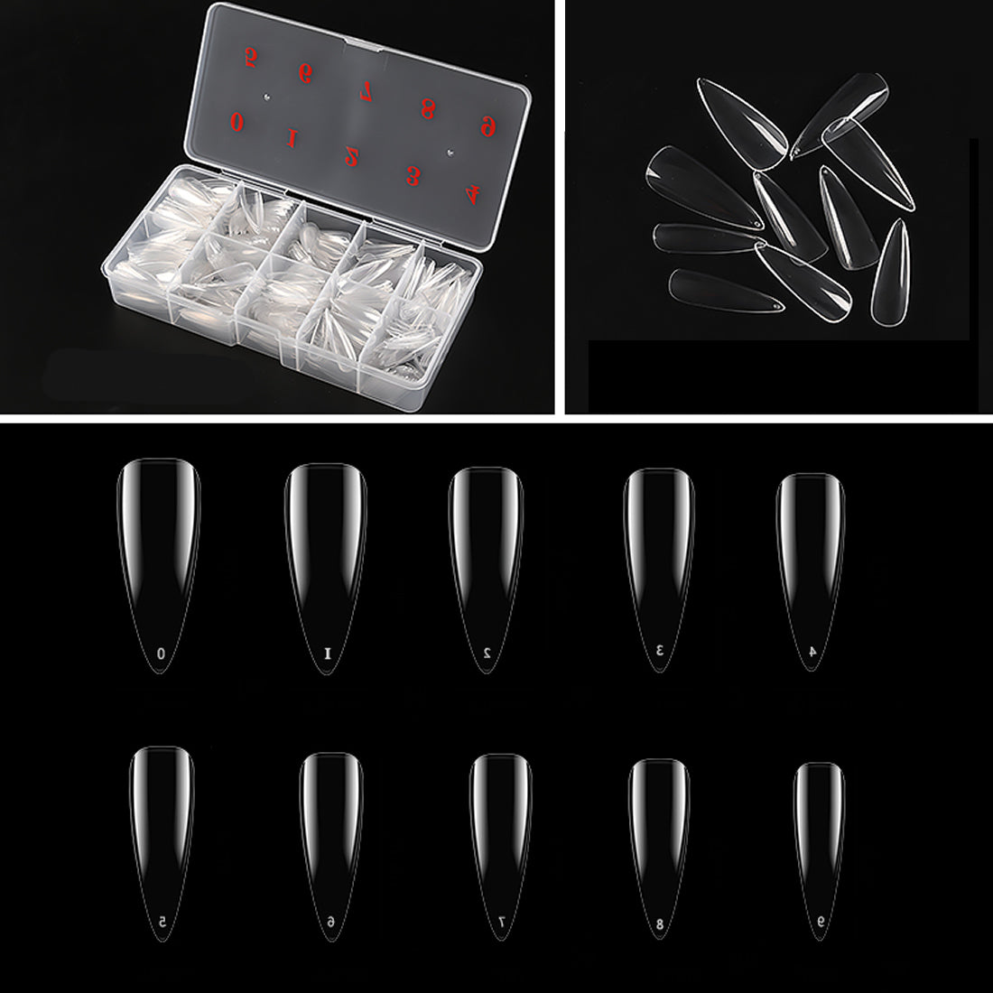 Gleevia Artificial Unbreakable Clear Long Stiletto Nail Tips Finger Nail Extension 500pc/Box