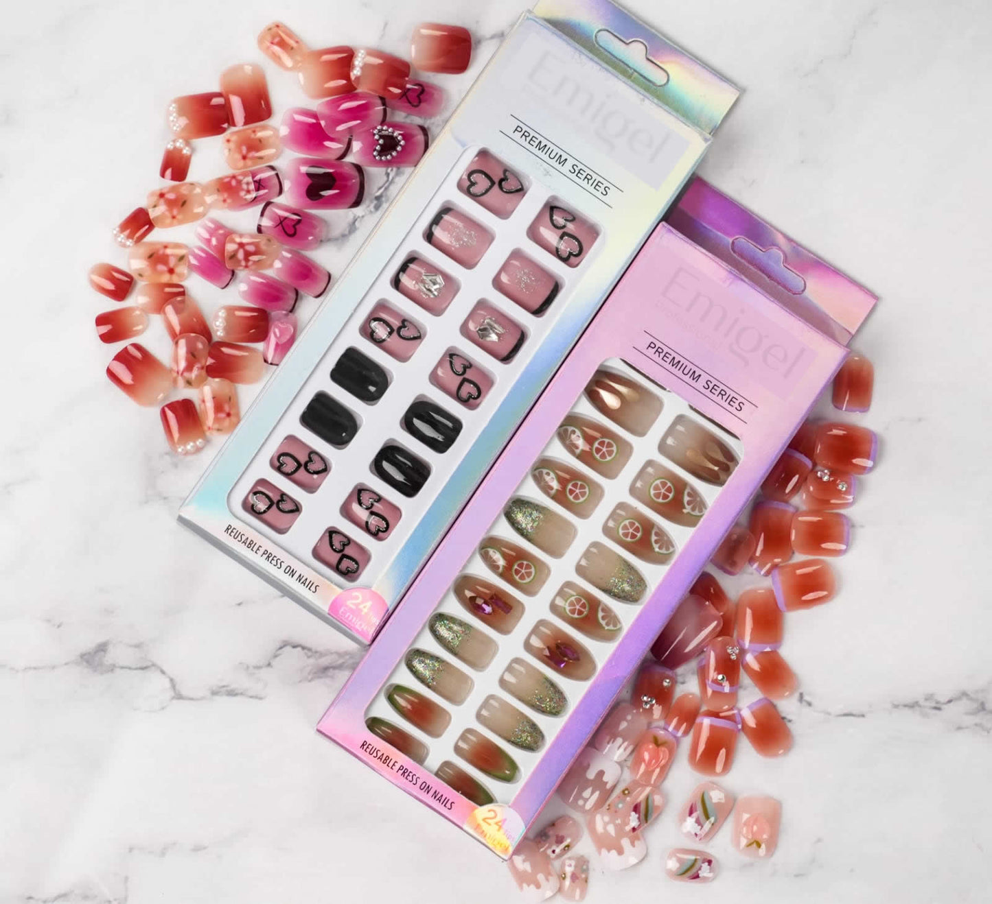 Artificial Press-on Nail Tips | Pre-Designed Reusable Fake Nails with Glue, Pusher & Filer DIY Pack #181