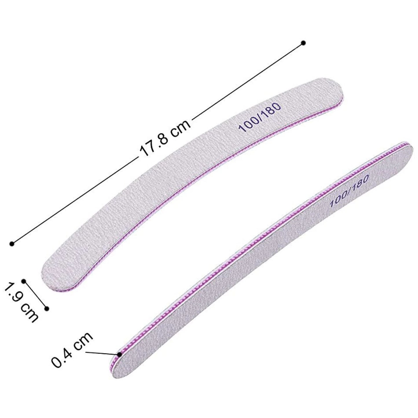 Nail Filer, Professional SandPaper Waterproof Nail Filer 100/180 Set | Arc-Banana Shape Fingernail files