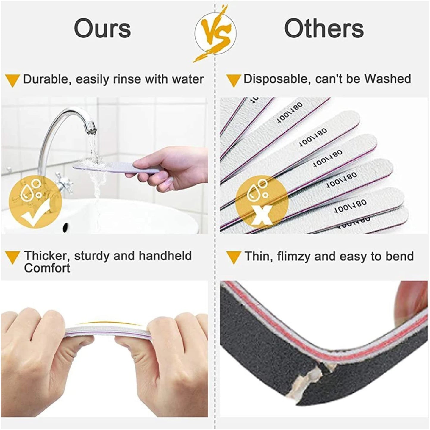 Nail Filer, Professional SandPaper Waterproof Nail Filer 100/180 Set | Diamond Shape Fingernail files