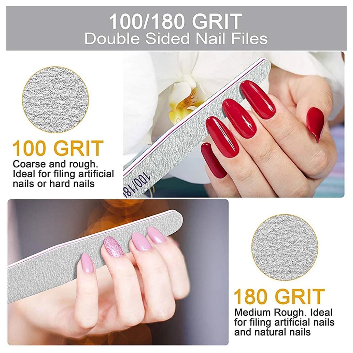 Nail Filer, Professional SandPaper Waterproof Nail Filer 100/180 Set | Diamond Shape Fingernail files