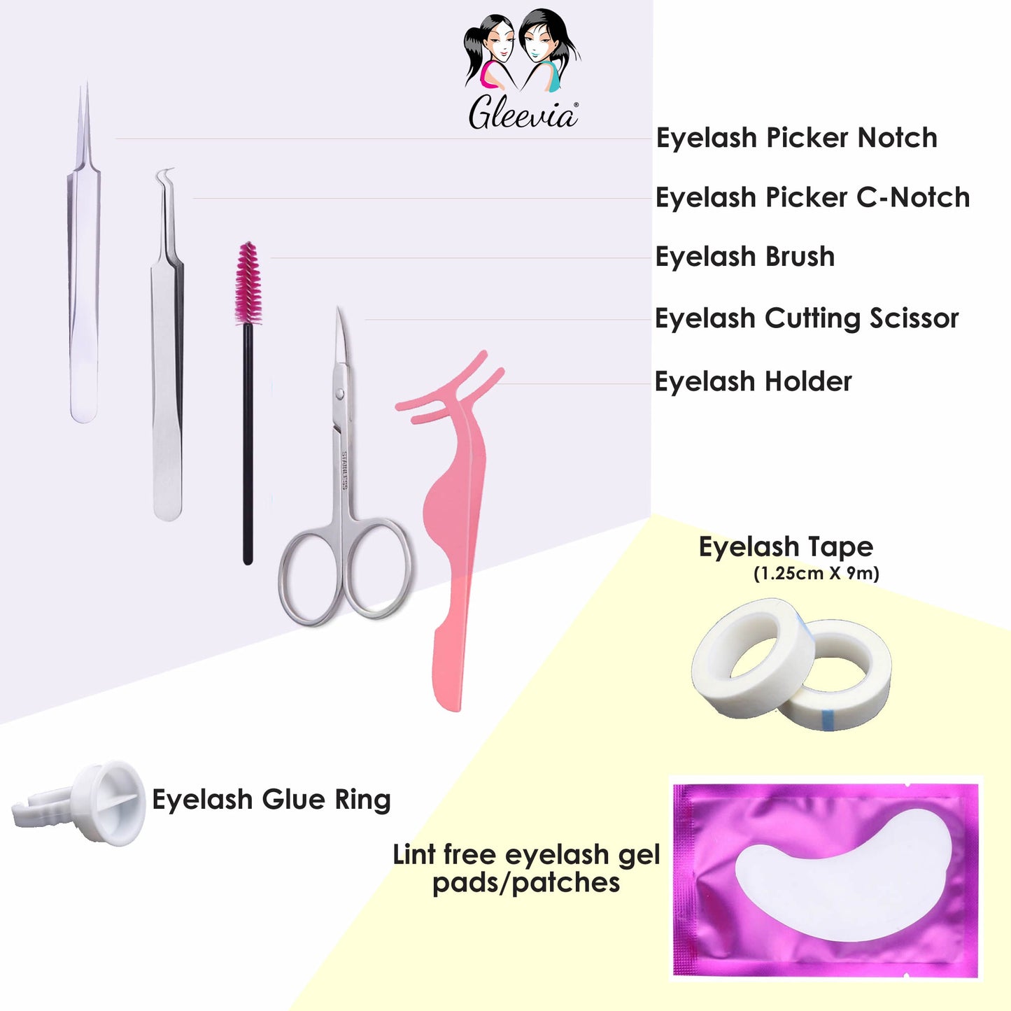 Eyelashes Accessories | Combo Pack of Eyelash Picker, Eyelash Brush, Scissor, Holder, Ring, Tape and Eyelash Gel Patches