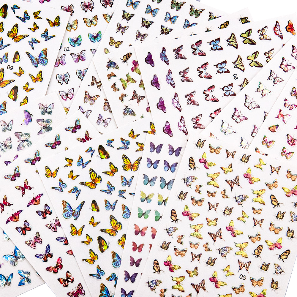3D Butter Fly Laser Nail Stickers Self Adhesive DIY Nail Art Sticker For Beauty Nail Combo of 9Sheets