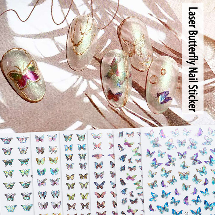 3D Butter Fly Laser Nail Stickers Self Adhesive DIY Nail Art Sticker For Beauty Nail Combo of 9Sheets
