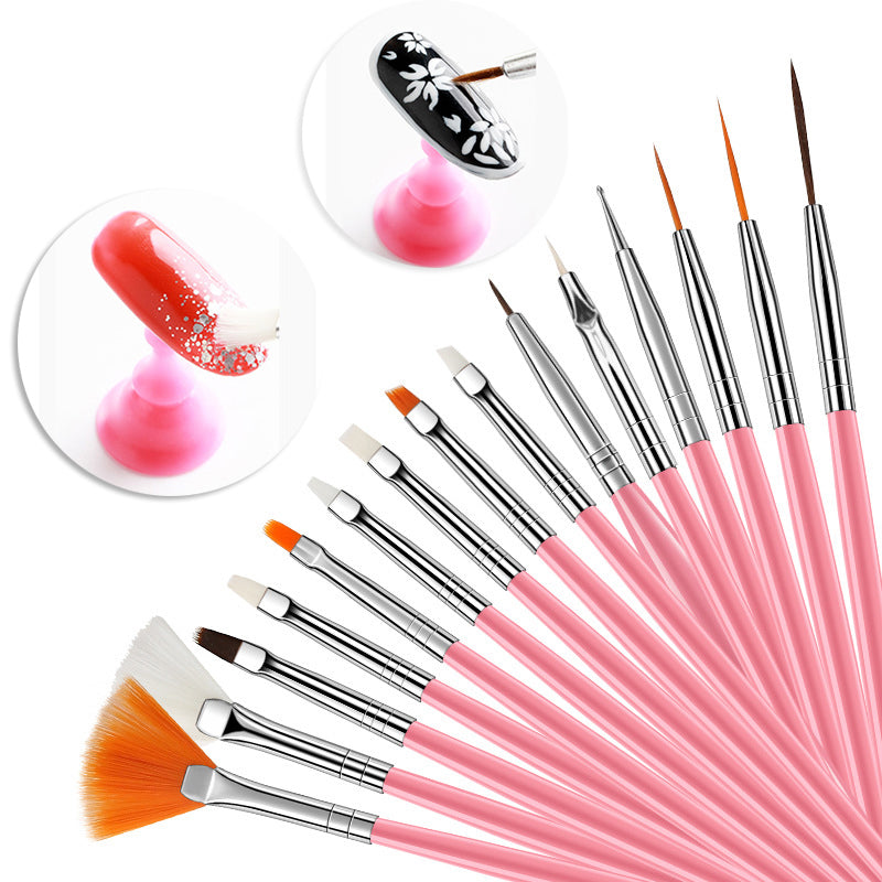 Gleevia Professional Nail Art Design Painting Tool Pen Brush 15in1 Pink