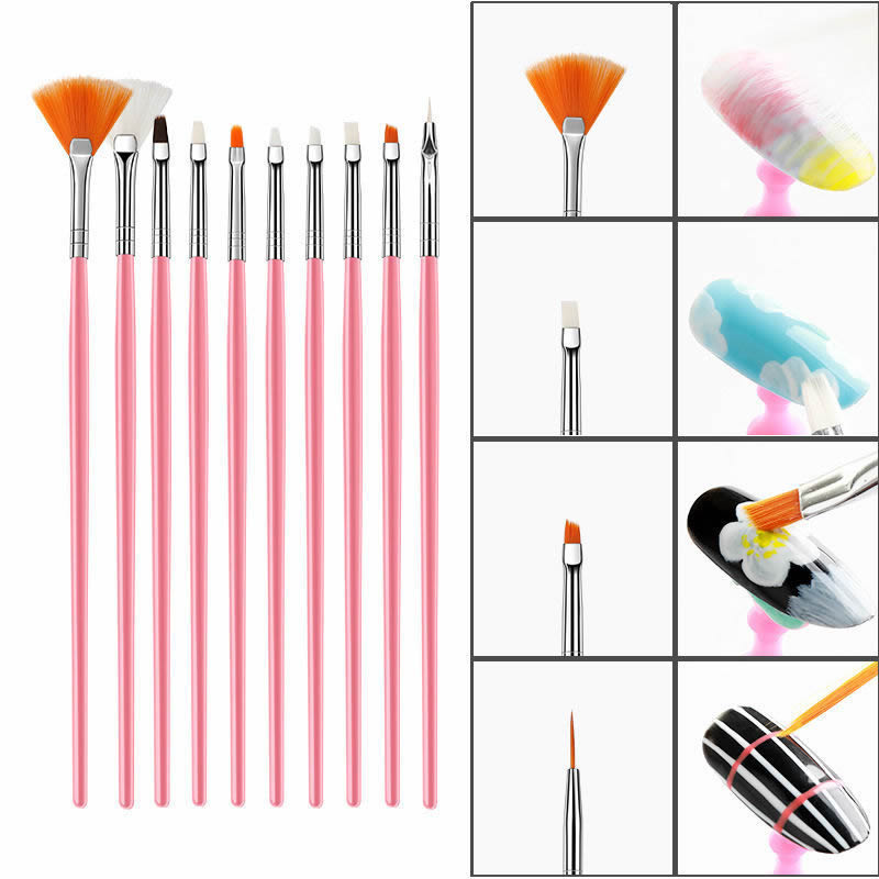 Gleevia Professional Nail Art Design Painting Tool Pen Brush 15in1 Pink