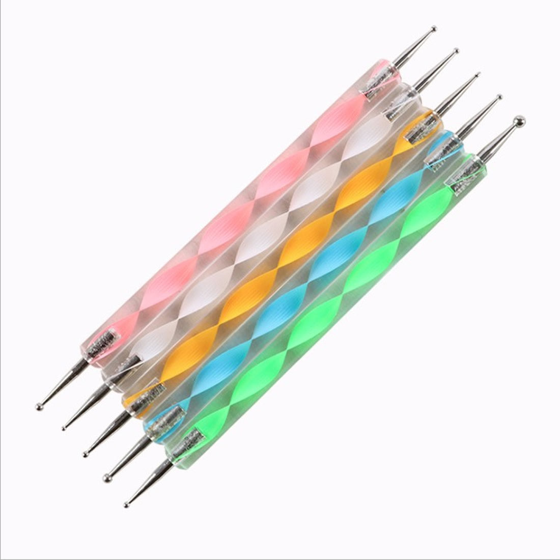 Dual Head Multicolor 5pcs Nail Art Dotting Marbleizing Tool Pen for Nail Decoration Stamping (Set of 5Pc)