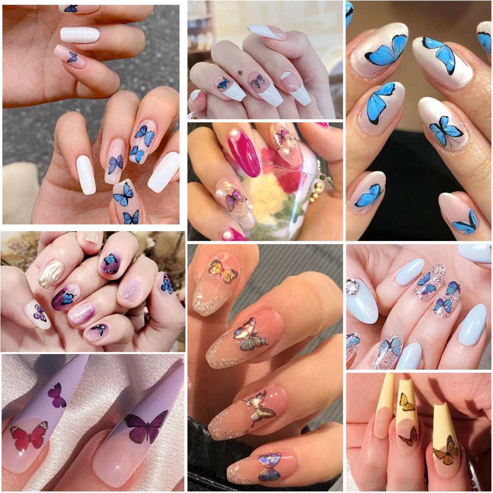 3D Butter Fly Laser Nail Stickers Self Adhesive DIY Nail Art Sticker For Beauty Nail Combo of 9Sheets