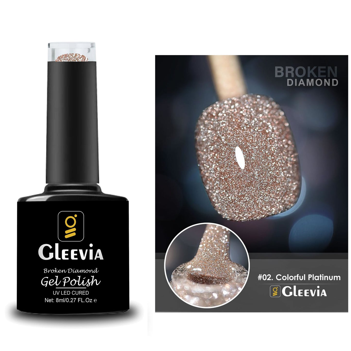Reflective Glitter Color Flashing Gel Polish UV/LED Lamp Cure | Broken Diamond - Colorful Platinum