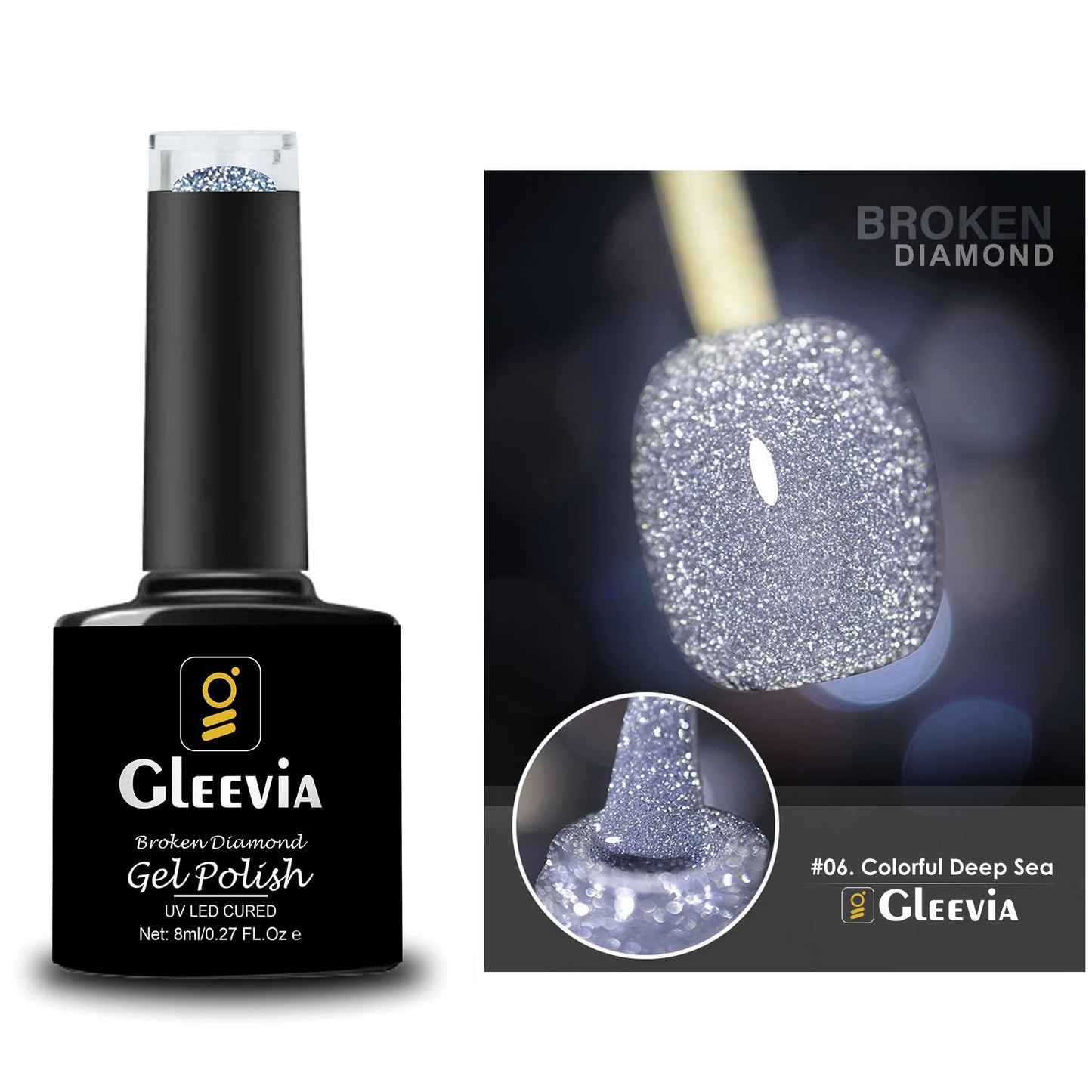 Reflective Glitter Color Flashing Gel Polish UV/LED Lamp Cure | Broken Diamond - Colorful Deep Sea