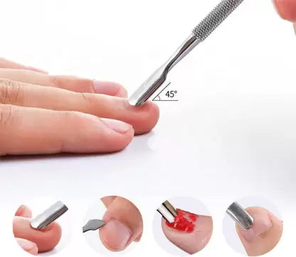 Gleevia Professional Sharp Double Head Metal Stainless Steel Cuticle Nail Pusher (Pack of 1) (Silver)