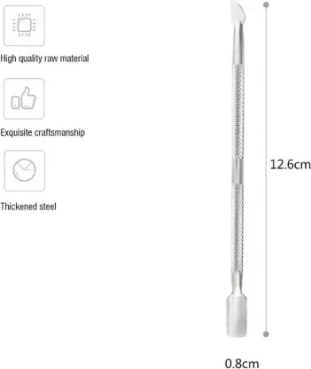 Professional Sharp Double Head Metal Stainless Steel Cuticle Nail Pusher (Silver)