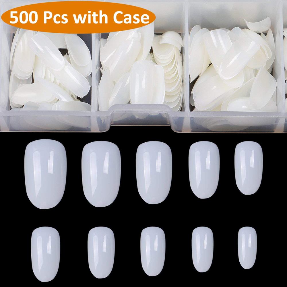 Artificial Unbreakable Natural Short Oval Nail Tips Finger Nail Extension 500pc/Box Natural Color