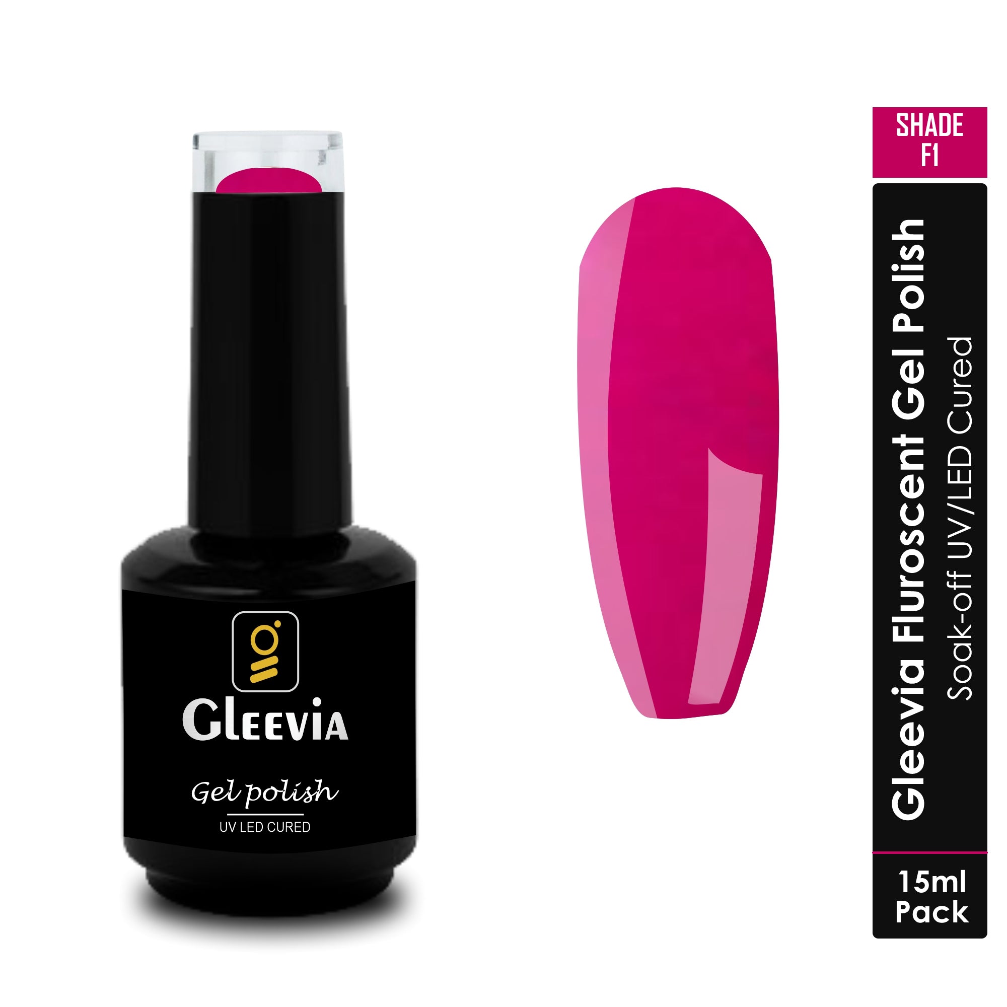 UV LED Soak-Off Fluorescent Gel Polish for Professionals 15ml Brush Cap F1