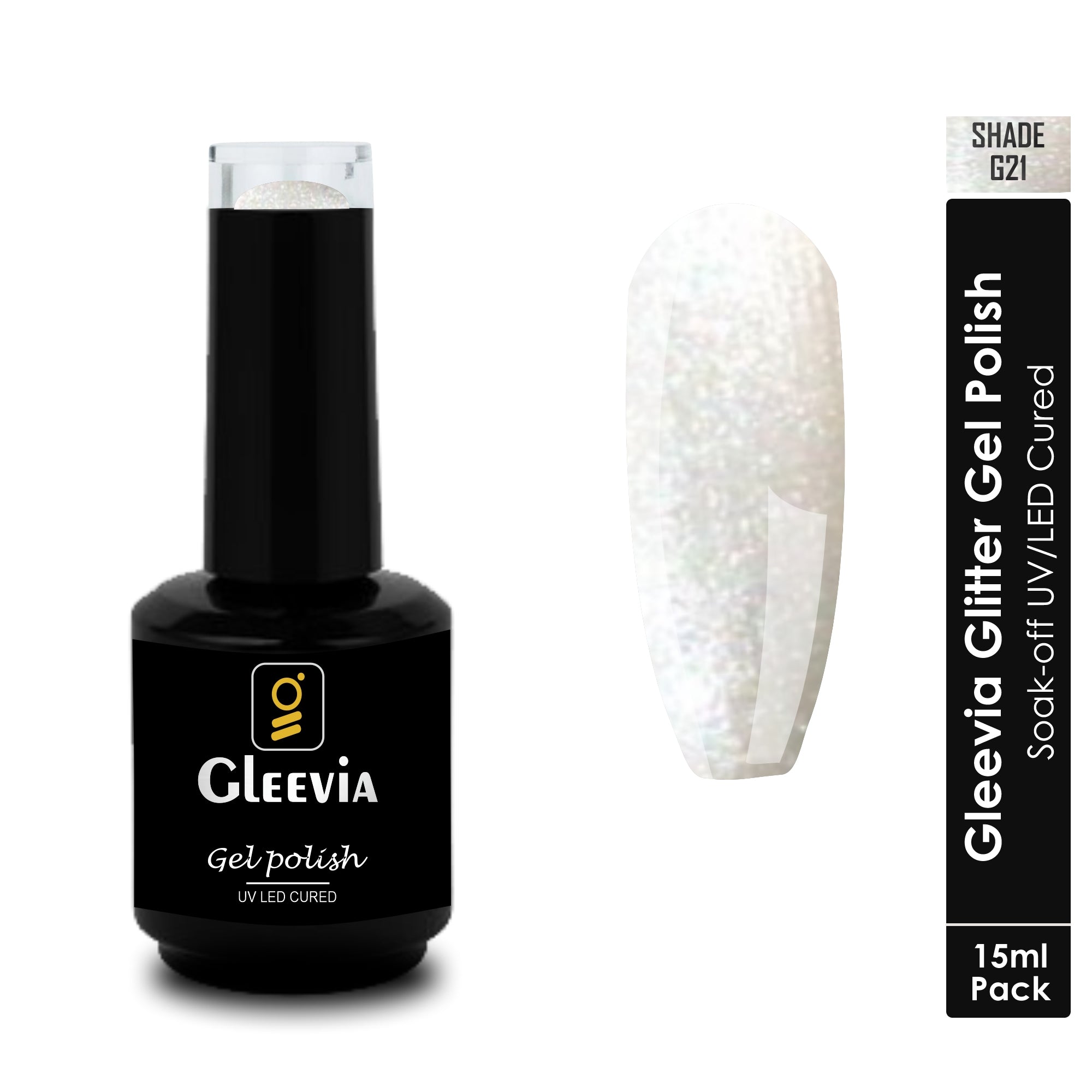 UV LED Soak-Off Glitter Gel Polish for Professionals 15ml Brush Cap G21