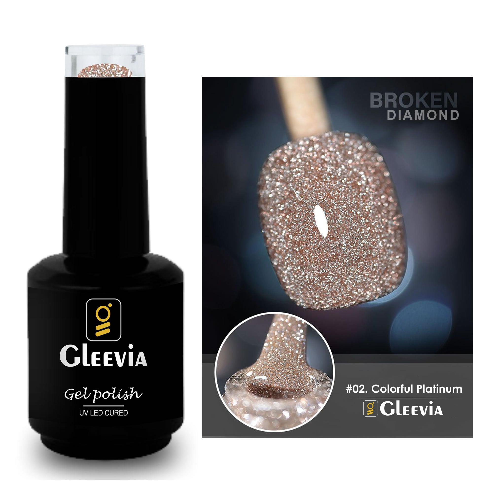 Reflective Glitter Color Flashing Gel Polish UV/LED Lamp Cure | Broken Diamond - Colorful Platinum