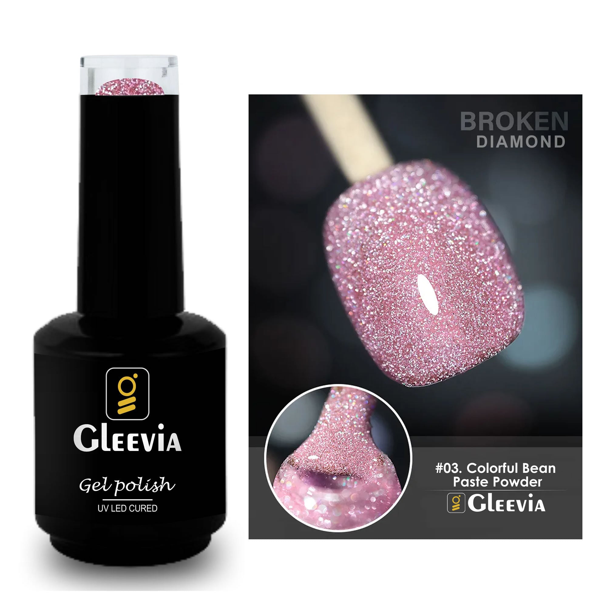 Reflective Glitter Color Flashing Gel Polish UV/LED Lamp Cure | Broken Diamond - Colorful Bean Paste Powder
