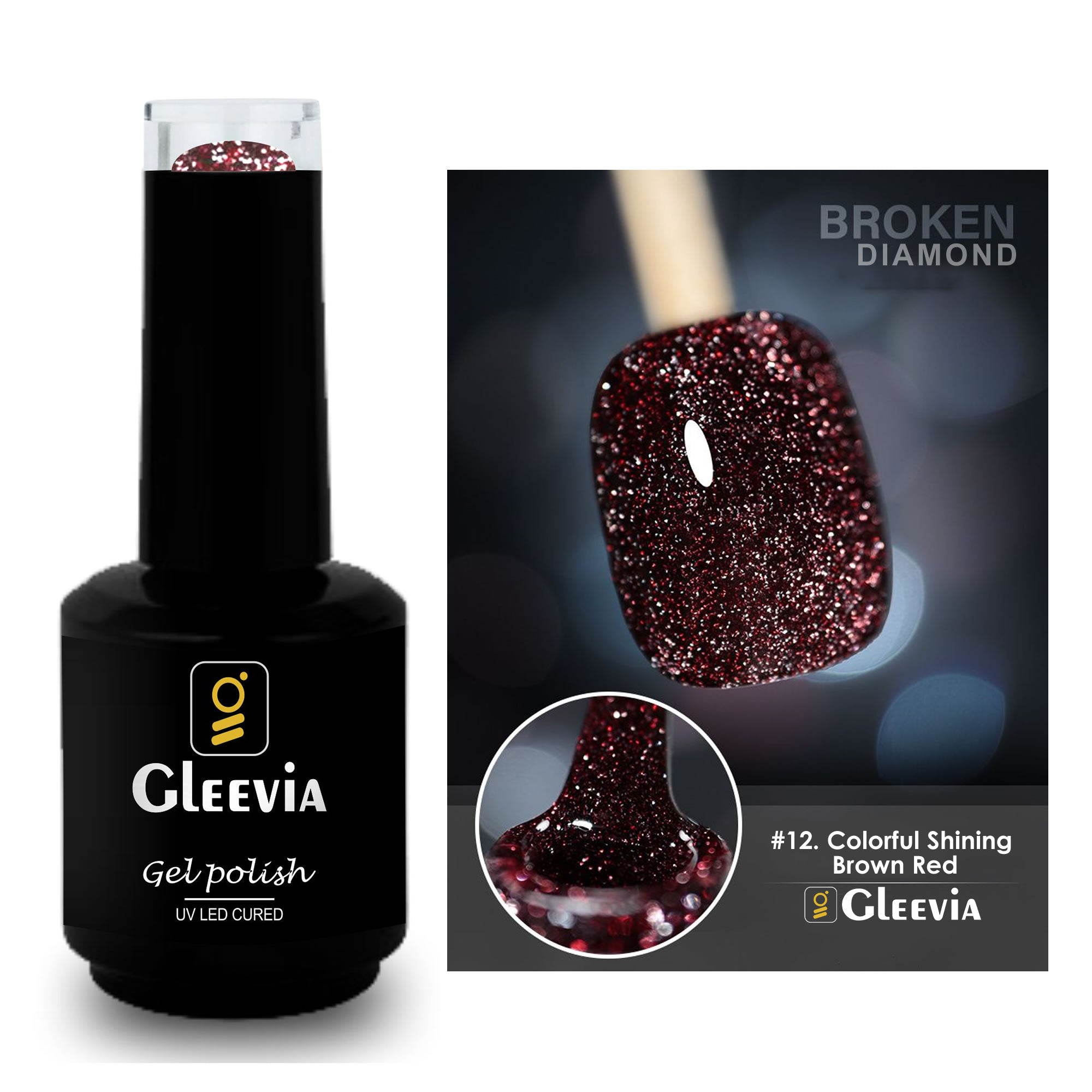Reflective Glitter Color Flashing Gel Polish UV/LED Lamp Cure | Broken Diamond - Colorful Shining Brown Red