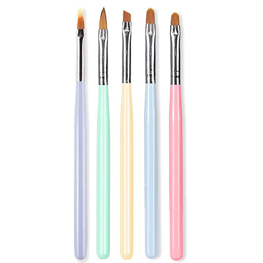 Gleevia 5PCS Different Size Professional Poly extension Gel Nail Art Tips Brush, Acrylic Nail Art Brush Nail Painting Brush Pen Set.